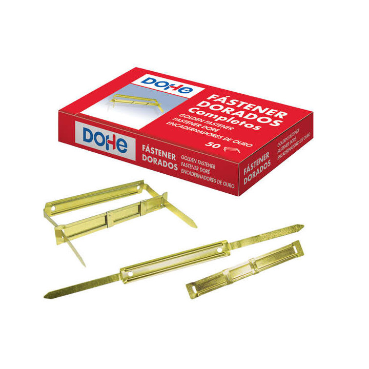 Dohe Caja de 50 Fasteners Metalicos Dorados - Para Encuadernaciones de 80mm - Lengüeta y Pasador