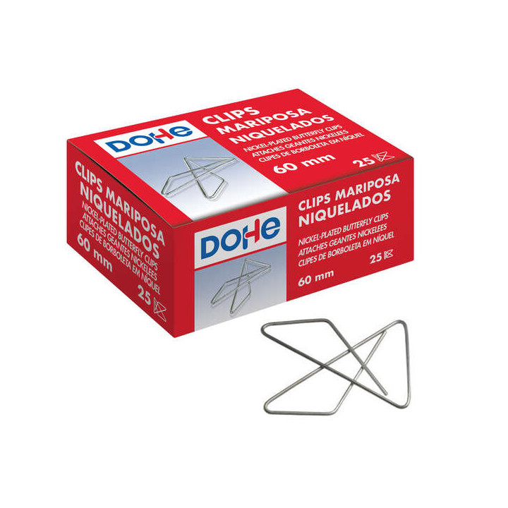 Dohe 25 Clips Mariposa Niquelados - 20mm - Alambre Metalico de Primera Calidad