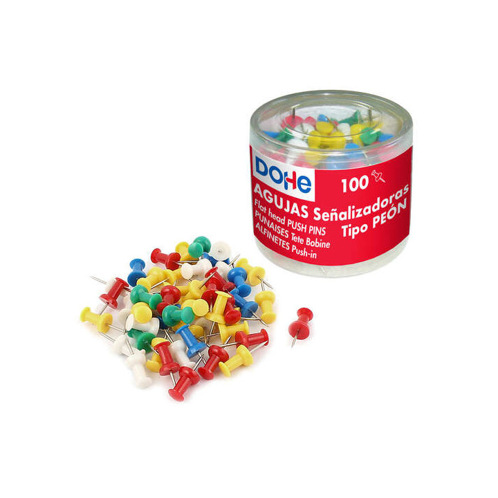 Dohe Caja de 100 Agujas de Señalizacion - Cabeza de Plastico - Punta Metalica de Primera Calidad - Colores Surtidos