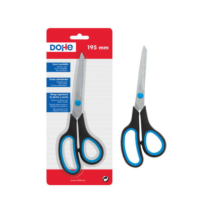 Dohe Tijeras de Acero Inoxidable - Puntas Redondeadas - Mango Ergonomico de Plastico y Caucho - Blister Individual
