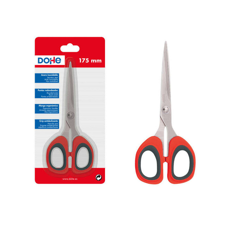Dohe Tijeras de Acero Inoxidable - Puntas Redondeadas - Mango Ergonomico de Plastico y Caucho - Blister Individual