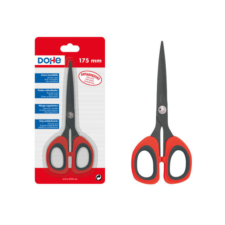 Dohe Tijeras Antiadhesivas de Acero Inoxidable - Puntas Redondeadas - Mango Ergonomico de Plastico y Caucho - Blister Individua