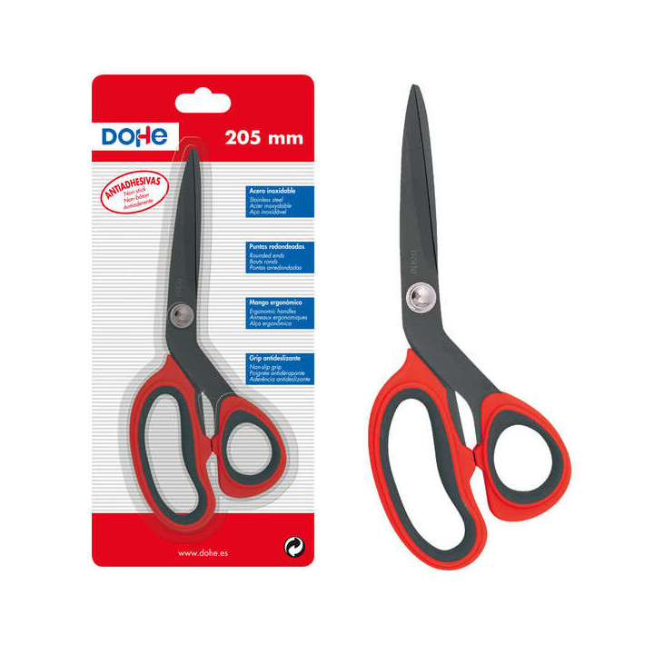 Dohe Tijeras Antiadhesivas de Acero Inoxidable - Puntas Redondeadas - Mango Ergonomico de Plastico y Caucho - Blister Individua