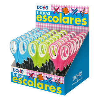 Dohe Expositor de 24 Tijeras Escolares de 125mm - Hojas de Acero Inoxidable - Puntas Redondeadas - Mango Ergonomico de Plastico