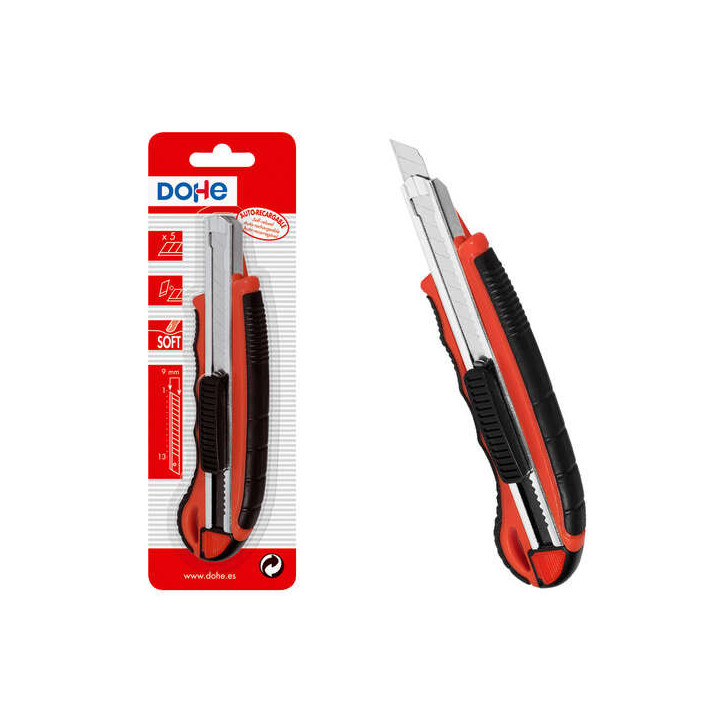 Dohe Cutter de Plastico con Guia de Acero Inoxidable - Cuchillas Tronzables de Acero - Sistema de Bloqueo de Cuchilla - Blister