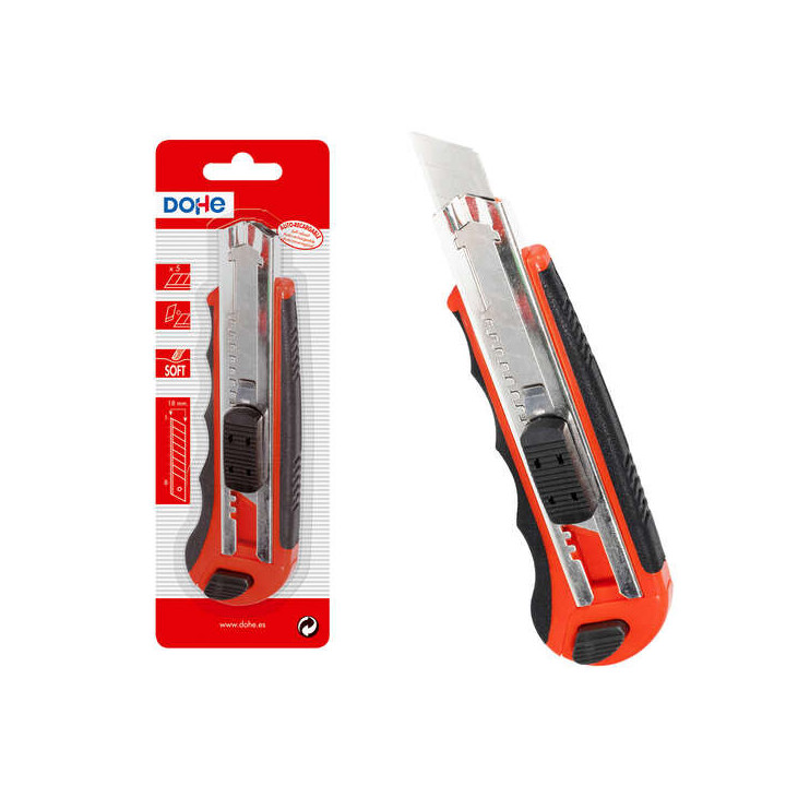 Dohe Cutter de Plastico con Guia de Acero Inoxidable - Cuchillas Tronzables de Acero - Sistema de Bloqueo de Cuchilla - Blister