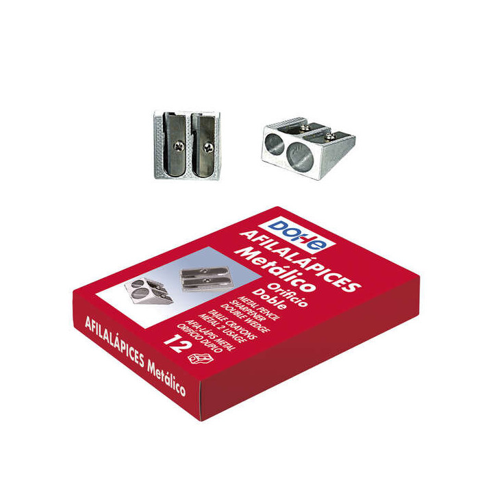 Dohe Caja de 12 Afilalapices Doble de Metal - Forma de Cuña - Cuchilla de Acero Resistente