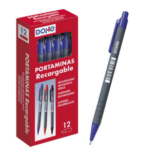 Dohe Portaminas Recargable con Cuerpo de Plastico - para Minas de grafito de 0.5mm - Punta Acolchada Metalica - Clip y Goma de