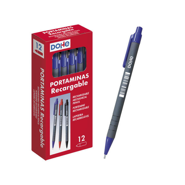 Dohe Portaminas Recargable con Cuerpo de Plastico - para Minas de grafito de 0.5mm - Punta Acolchada Metalica - Clip y Goma de