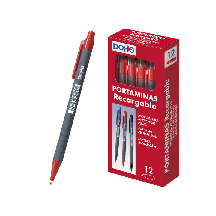 Dohe Portaminas Recargable - 0.5mm - Cuerpo de Plastico - Punta Acolchada Metalica - Clip - Goma de Borrar en Pulsador - Grip