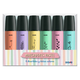 Dohe Pack de 6 Marcadores Fluorescentes Pastel - Punta Biselada con Trazo de 1-5 mm - Colores Surtidos