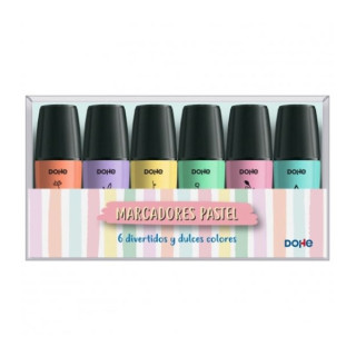 Dohe Pack de 6 Mini Marcadores Fluorescentes Pastel - Punta Biselada con Trazo de 1-5 mm - Colores Surtidos