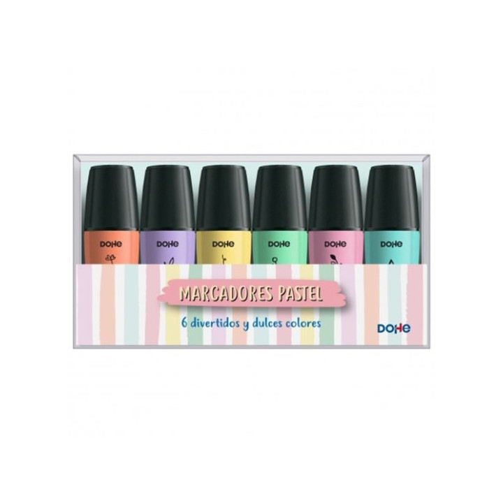 Dohe Pack de 6 Mini Marcadores Fluorescentes Pastel - Punta Biselada con Trazo de 1-5 mm - Colores Surtidos