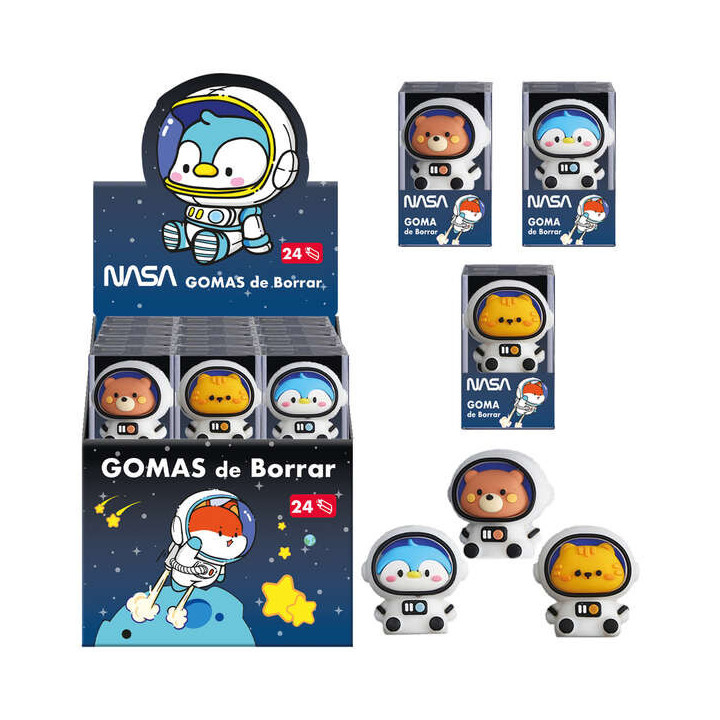 Dohe Expositor de 24 Gomas de Borrar - Fabricadas en PVC - Con Forma de Astronautas-Animales