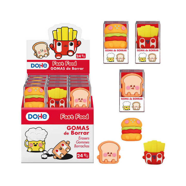 Dohe Expositor de 24 Gomas de Borrar - Fabricadas en PVC - Con Forma de Alimentos