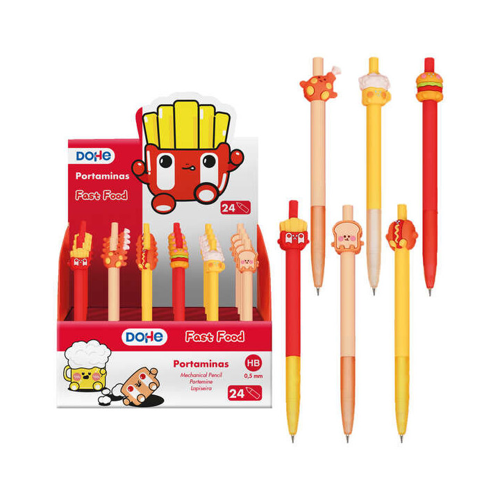 Dohe Expositor de 24 Portaminas 0.5mm - Grip de Caucho - Decorados con Forma de Alimentos