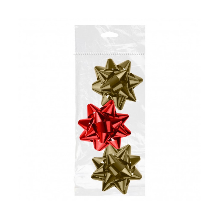 Dohe Shiny Pack de 3 Lazos para Regalo - Forma de Estrella - Tamaño 8cm - Colores Rojo y Oro