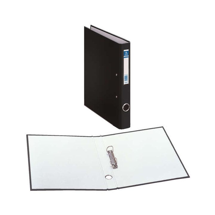 Dohe Carpeta con 2 Anillas Mixtas 25mm A4 - Ollao y Tarjetero en Lomo - Carton Forrado con Polipropileno - Color Negro