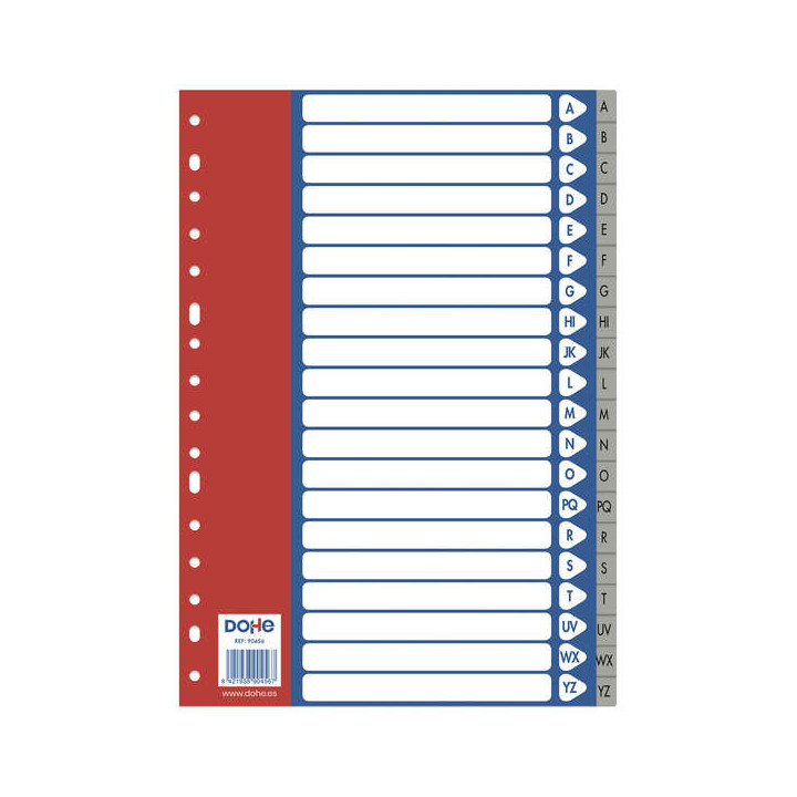 Dohe Separadores para Archivadores y Carpetas de Anillas A-Z 120 Micras Tamaño Folio - 20 Posiciones - Multitaladro de 16 Perf