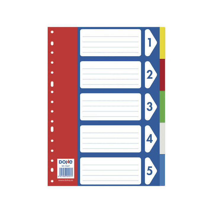 Dohe Separadores para Archivadores y Carpetas de Anillas - 120 Micras - Multitaladro de 16 Perforaciones - Polipropileno Resist