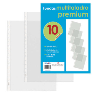 Dohe 10 Fundas Multitaladro Premium con 16 Perforaciones - 220x310mm - Polipropileno Rugoso