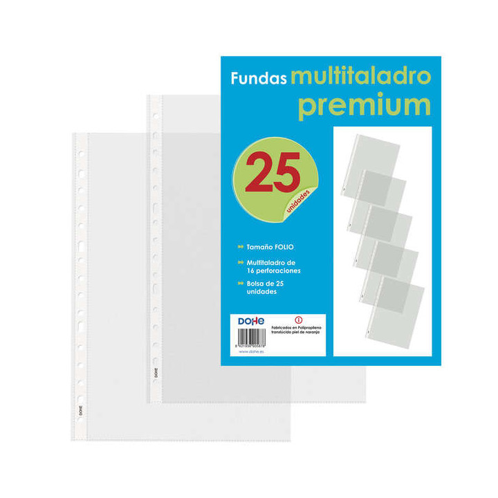 Dohe 25 Fundas Multitaladro Premium con 16 Perforaciones - Polipropileno Rugoso