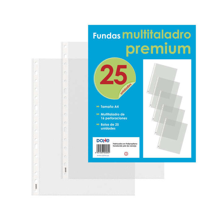Dohe 25 Fundas Multitaladro Premium con 16 Perforaciones - Polipropileno Rugoso