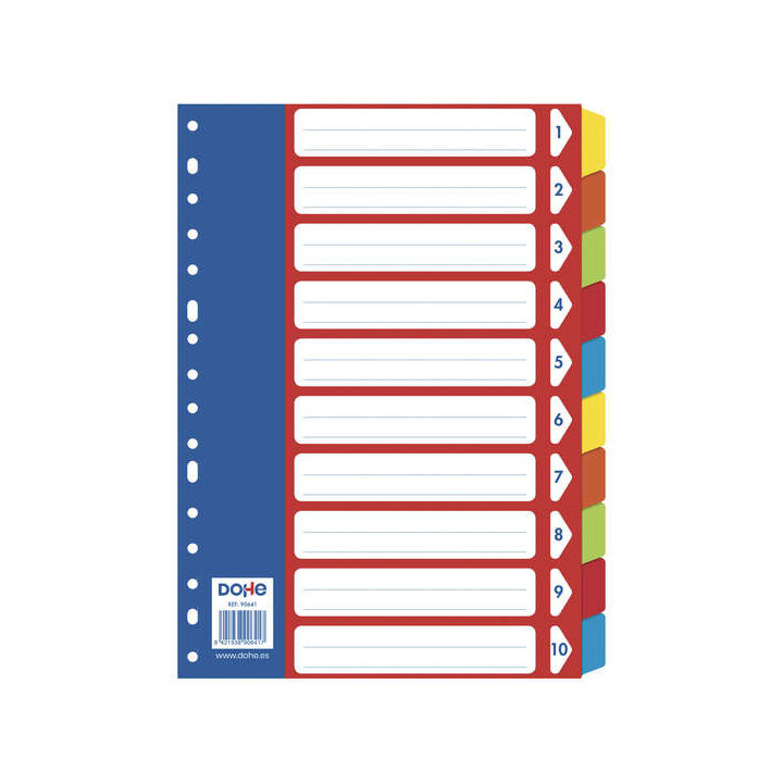 Dohe Separadores para Archivadores y Carpetas de Anillas - 180gr con Multitaladro de 16 Perforaciones - Fabricados en Cartulina