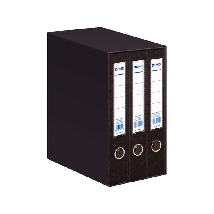 Dohe Modulo de 3 Archivadores A4 Lomo Estrecho con Ollao y Rado - Carton Forrado con Polipropileno - Cantoneras Metalicas - Pal