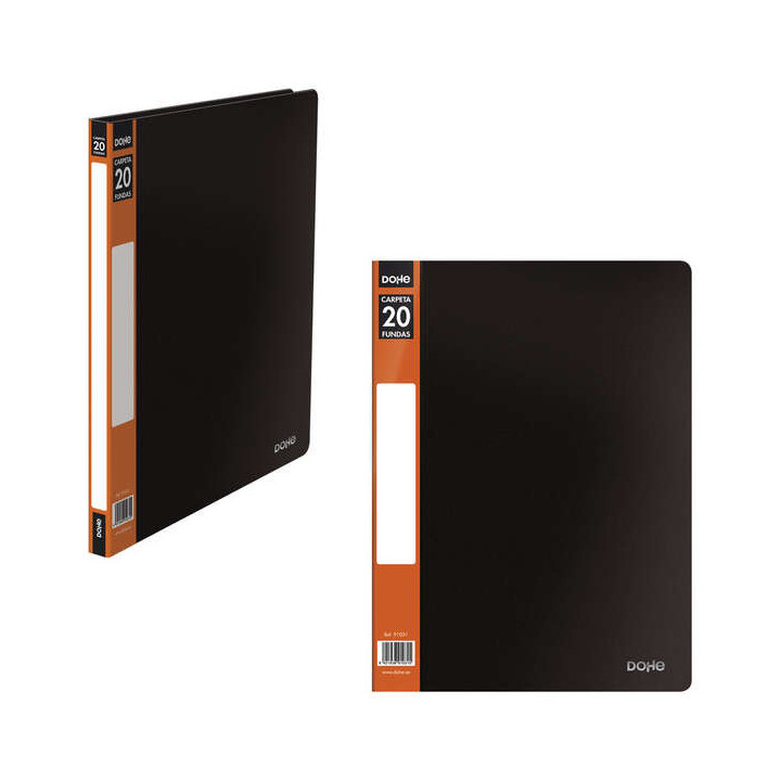 Dohe Carpeta con 20 Fundas A4 - Tapa de Polipropileno Opaco - Bolsillo en Lomo - Fundas Transparentes Soldadas