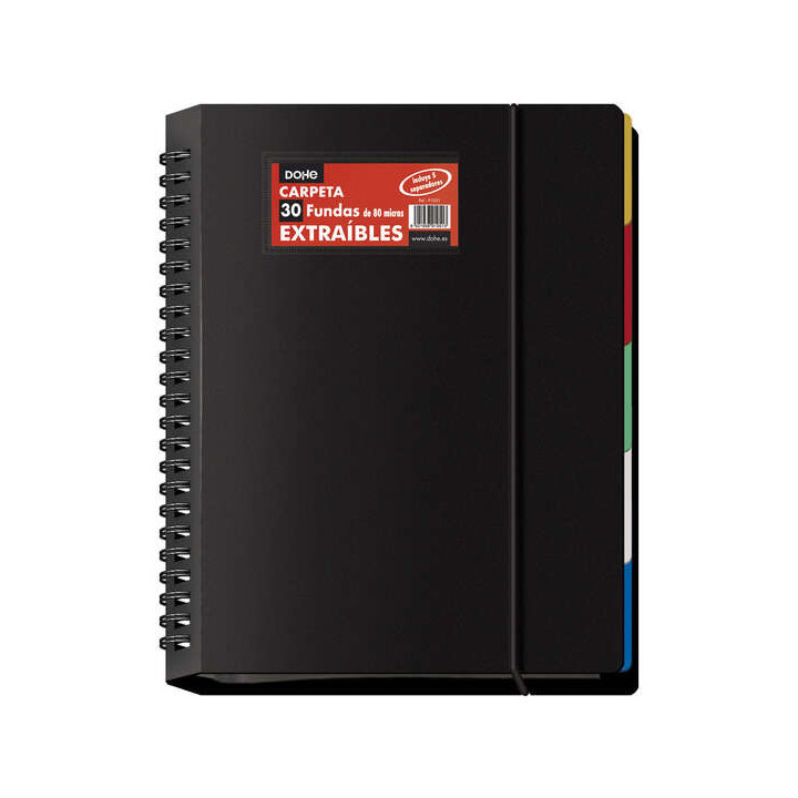 Dohe Carpetas con Fundas Din A4 - Tapa de Polipropileno Opaco - Fundas Transparentes Extraibles - 23 Perforaciones - Bolsa Indi