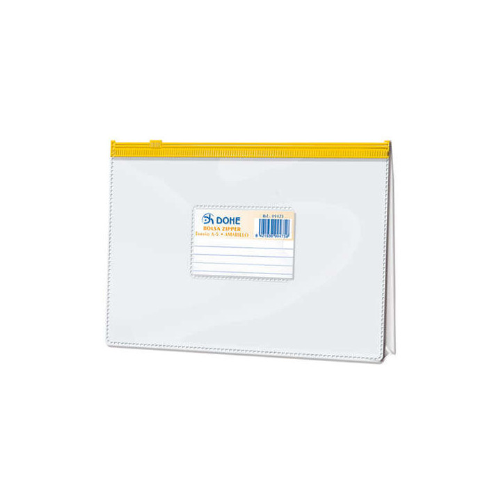 Dohe Bolsa Zipper Apaisada PVC Transparente 200 Micras - Tamaño A5 - Apertura Superior - Cierre Zip Hermetico