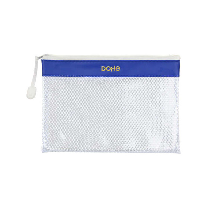 Dohe Bolsa Cremallera PVC - 24x17.5mm - Resistente al Agua - Ideal para Documentos A5 - Color Azul/Transparente