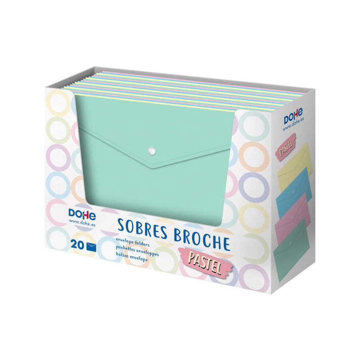 Dohe Expositor de 20 Sobres Broche Tamaño Folio - 200 Micras - Colores Surtidos