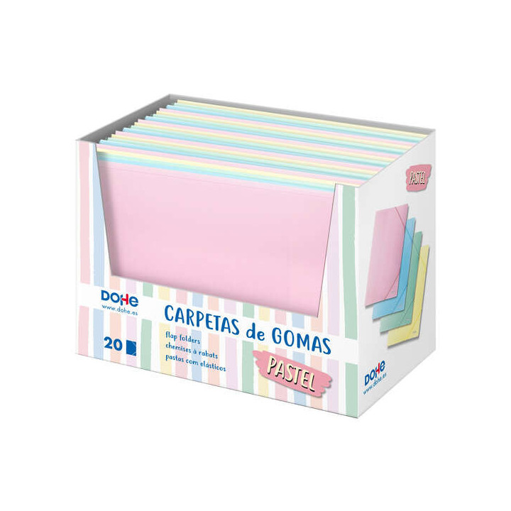 Dohe Expositor de Carpetas de Gomas Tamaño A4 - 20uds - Polipropileno de 600 Micras - Colores Surtidos