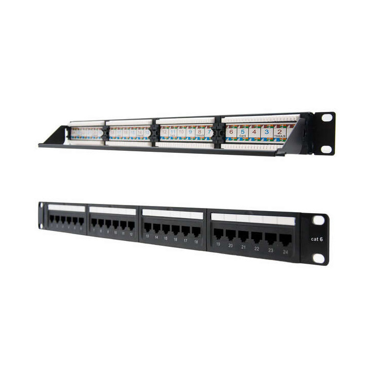 Nanocable Patch Panel 24 Puertos RJ45 Cat.6 UTP 19" 1U dual IDC - Color Negro