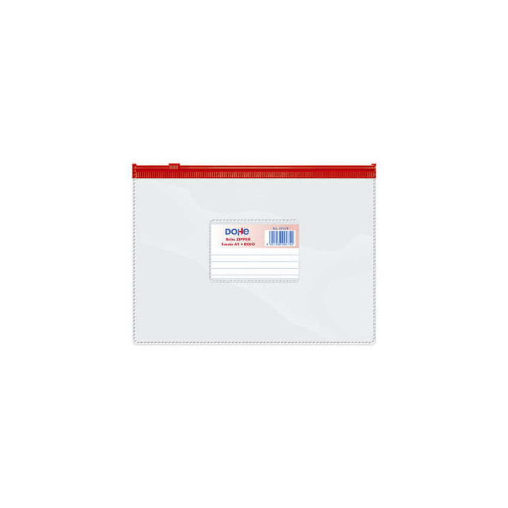 Dohe Bolsa Zipper Apaisada PVC Transparente 150 Micras - Tamaño A5 - Apertura Superior - Cierre Zip Hermetico