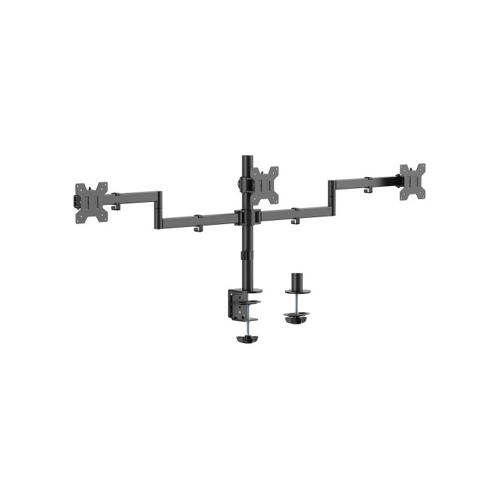 Aisens Soporte de Mesa Eco Giratorio e Inclinable para 3 Monitores 10Kg (3 Pivotes - 2 Brazos) de 13-27" - Color Negro