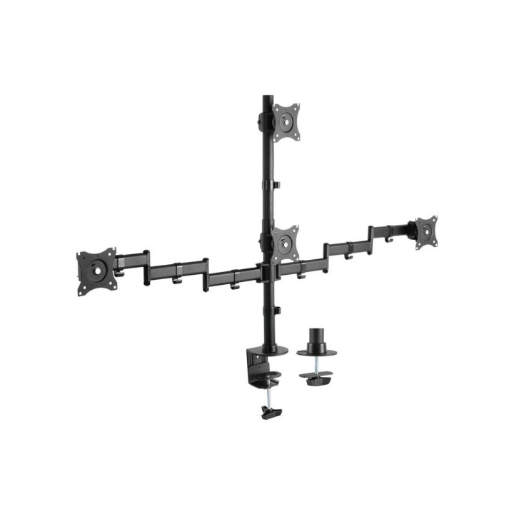 Aisens Soporte de Mesa Eco Giratorio e Inclinable para 4 Monitores 10Kg (4 Pivotes - 2 Brazos) de 13-27" - Color Negro