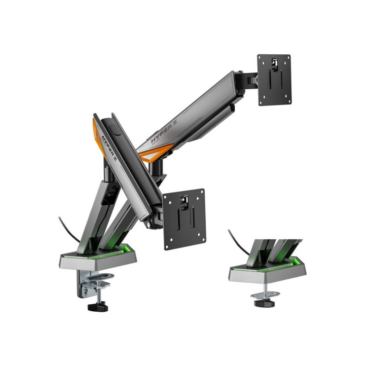 Aisens Soporte de Mesa RGB Gaming Contrapeso Giratorio e Inclinable Para Monitor-TV 16kg - 3 Pivotes - 2 Brazos - 17"-38" - Col