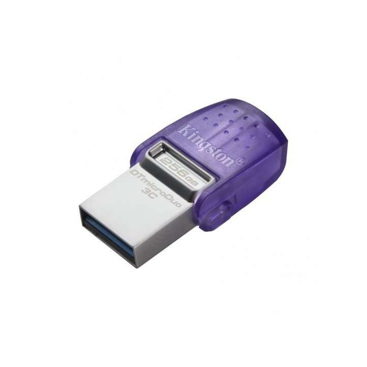 Kingston DataTraveler microDuo 3C Memoria USB-A + USB-C 256GB 3.2 Gen 1 - Velocidad de Lectura 200 MB/s - Tapon Protector (Pend