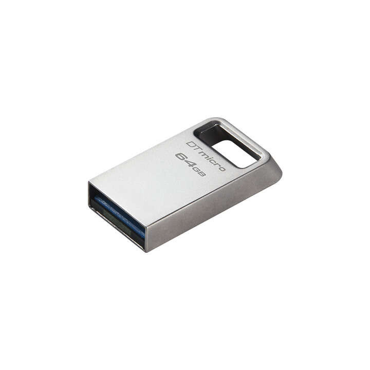 Kingston DataTraveler Micro Memoria USB 64GB - USB 3.2 Gen 1 - Ultracompacta y Ligera - Enganche para Llavero - Cuerpo Metalico