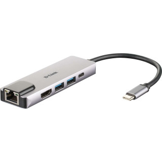 D-Link Hub USB-C 5 en 1 2 Puertos USB 3.0 + 1 HDMI + 1 RJ45 - Plug & Play