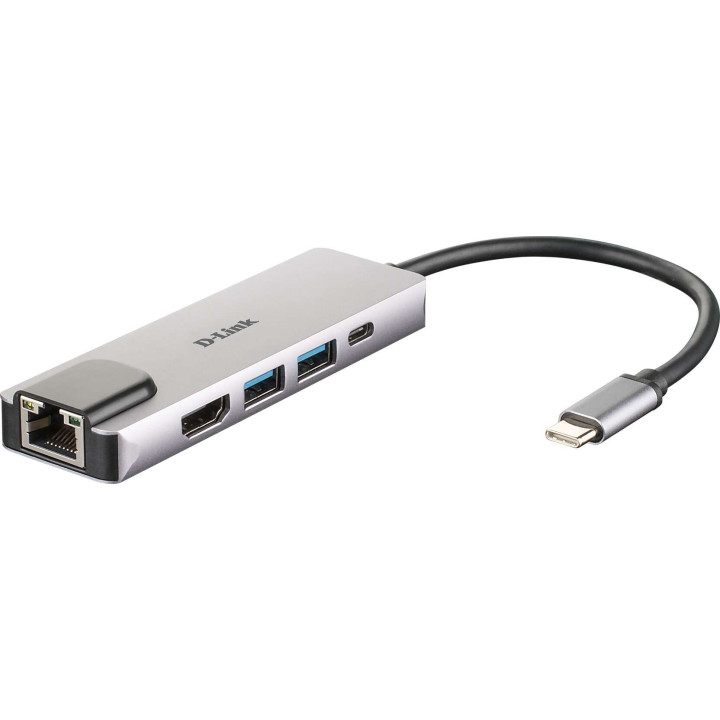 D-Link Hub USB-C 5 en 1 2 Puertos USB 3.0 + 1 HDMI + 1 RJ45 - Plug & Play