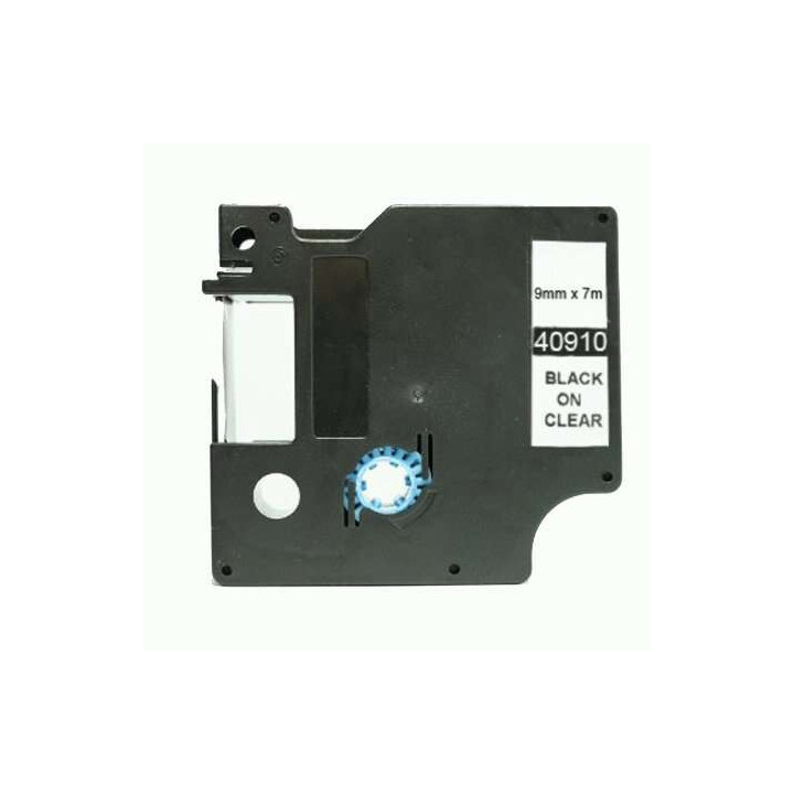 Dymo D1 40910 Cinta de Etiquetas Generica para Rotuladora - Texto negro sobre fondo transparente - Ancho 9mm x 7 metros - Reemp