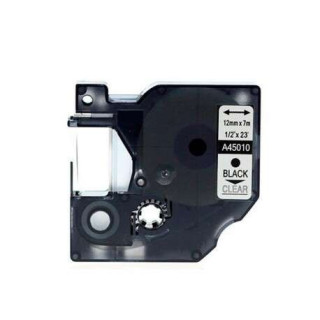 Dymo D1 45010 Cinta de Etiquetas Generica para Rotuladora - Texto negro sobre fondo transparente - Ancho 12mm x 7 metros - Reem