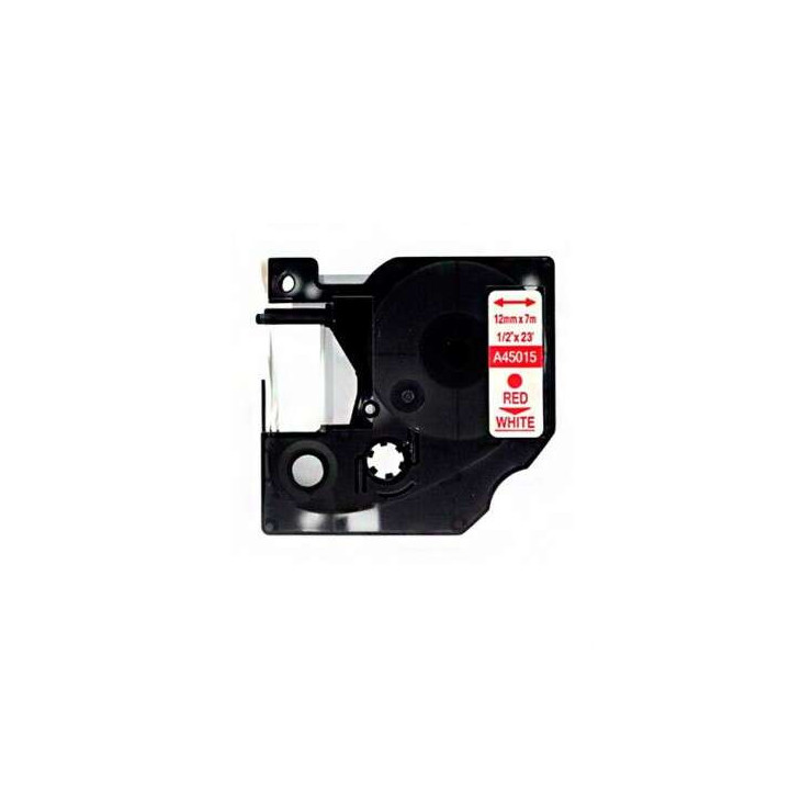 Dymo D1 45015 Cinta de Etiquetas Generica para Rotuladora - Texto rojo sobre fondo blanco - Ancho 12mm x 7 metros - Reemplaza S