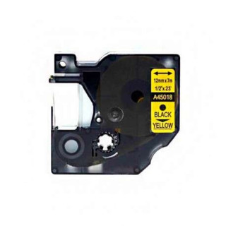 Dymo D1 45018 Cinta de Etiquetas Generica para Rotuladora - Texto negro sobre fondo amarillo - Ancho 12mm x 7 metros - Reemplaz