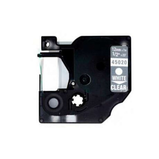 Dymo D1 45020 Cinta de Etiquetas Generica para Rotuladora - Texto blanco sobre fondo transparente - Ancho 12mm x 7 metros - Ree