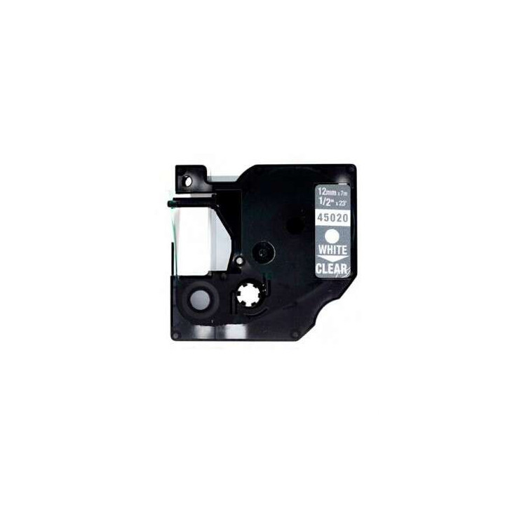 Dymo D1 45020 Cinta de Etiquetas Generica para Rotuladora - Texto blanco sobre fondo transparente - Ancho 12mm x 7 metros - Ree